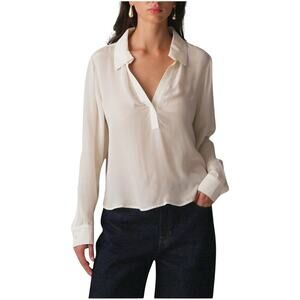 J.Crew Ivory Popover Blouse XXS NWT | V-Neck Long Sleeve Work Top